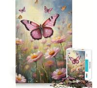 Pink Butterfly on A Field Jigsaw Puzzles 1000 Pieces for Adults Brain Skill Stress Release Exact Edge Wall Art Decor (38x52cm)
