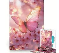 Pink Butterfly on Cherry Blossoms 1000 Pieces Jigsaw Puzzles for Adults Mind Puzzle Soft Relax Image Assembly Santa Wish Item (50x75cm)