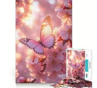 Pink Butterfly on Cherry Blossoms Jigsaw Puzzles 1000 Piece for Adults Strengthen Recall Leisure Fun Quality Edge Elegant Gift (38x26cm)
