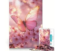 Pink Butterfly on Cherry Blossoms Jigsaw Puzzles 1000 Piece for Adults Strengthen Recall Leisure Fun Quality Edge Elegant Gift (38x52cm)