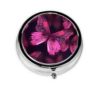 Pink Butterfly Pill Box Round Pocket Handbag 3 Compartments Travel Pill Box Vitamin Cod Liver Oil Single Storage Box