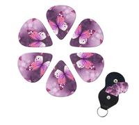 Pink butterfly Print Guitar Picks 6 Pack Guitar Plectrums with Pick Holders Bass Picks For Acoustic Guitar Bass Electric Ukulele Includes 0.46mm, 0.71mm, 0.96mm