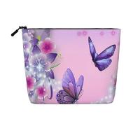 Pink Butterfly Printed Single-Layer Cosmetic Bag Faux Linen Material Large Capacity Coin Purse Travel and Business Trip Essential