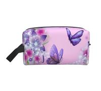 Pink Butterfly Printed Travel Organizer Bag, High Density Storage Case with Protective Foam for Electronics