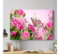 Pink Butterfly Rose Flower Canvas Wall Art Picture Print Best Gift for Home Hotel Office Decoration (M: 61cm X 41cm)