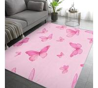 Pink Butterfly Rugs Living Room Large 140x200, Insect Coquette Girly Kawaii Area Rugs for Bedroom, Non Slip Low Pile Soft Flannel Carpet, Bedroom Accessories H-2