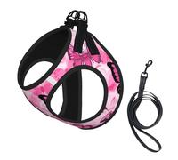 Pink Butterfly Seamless Tile Print Adjustable Reflective Harness Leash Set For Cats, Dogs And Small Pets, Soft Breathable Mesh Walking Vest With Escape-Proof Lead