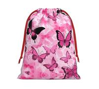 Pink Butterfly Seamless tile Print Christmas Drawstring Bags,Wedding Party Gifts wrapping bag,DIY Craft,Xmas,Presents