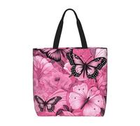 Pink Butterfly Seamless Tile Print Water-Resistant Tote Reusable Grocery Bag Lightweight Travel Beach Versatile Use