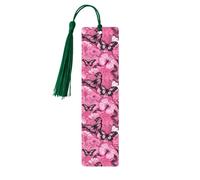 Pink Butterfly Seamless Wooden Bookmark with Tassel for Reading, Perfect Gift for Book Lovers