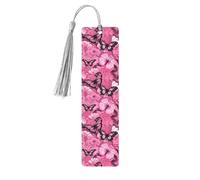 Pink Butterfly Seamless Wooden Bookmark with Tassel for Reading, Perfect Gift for Book Lovers