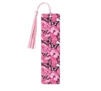 Pink Butterfly Seamless Wooden Bookmark with Tassel for Reading, Perfect Gift for Book Lovers
