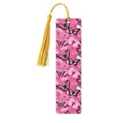 Pink Butterfly Seamless Wooden Bookmark with Tassel for Reading, Perfect Gift for Book Lovers