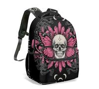 Pink Butterfly Skull 16 Inch Backpack Mushroom Crystal Moon Gothic Dark Occult Magic Illustration School Bag for Kids Teens (11)