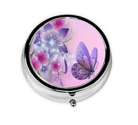 Pink Butterfly This Small, Round, Three-Compartment Travel Pill Box is Perfect for Storing Daily medications, Vitamins, and on-The-go.