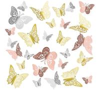Pink Butterfly Wall Stickers - 24PCS Room Decor Set, Birthday Decorations for Pink Bedroom Accessories