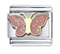 Pink Butterfly with Glitter Enamel Italian Charm Fits all 9mm Italian Style Charm Bracelets