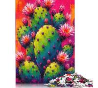 Pink Cactus Color Blocks Jigsaw Puzzle 300 Pieces, Playful Pop Style