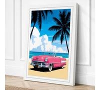 Pink Cadillac at Paradise Canvas Wall Art Print 18x12 Inch (46 x 30 cm)