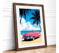 Pink Cadillac at Paradise Vintage Framed Wall Art Print A1 (84.1×59.4cm)