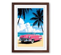 Pink Cadillac at Paradise Vintage Framed Wall Art Print A1 (84.1×59.4cm) Walnut, Wall Decor for Living Room, Bedroom, Office & Home, Ready to Hang, Art Gift