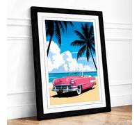 Pink Cadillac at Paradise Vintage Framed Wall Art Print A4 (29.7×21cm)