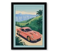 Pink Cadillac Dream Retro Framed Wall Art Print A1 (84.1×59.4cm) Black, Wall Decor for Living Room, Bedroom, Office & Home, Ready to Hang, Art Gift