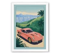 Pink Cadillac Dream Retro Framed Wall Art Print A4 (29.7×21cm) White, Wall Decor for Living Room, Bedroom, Office & Home, Ready to Hang, Art Gift