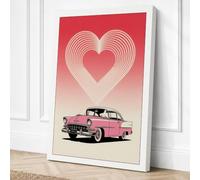Pink Cadillac Love Retro Canvas Wall Art Print 30x20 Inch