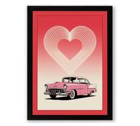 Pink Cadillac Love Retro Framed Wall Art Print A4 (29.7×21cm) Black, Wall Decor for Living Room, Bedroom, Office & Home, Ready to Hang, Art Gift