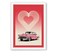 Pink Cadillac Love Retro Framed Wall Art Print A4 (29.7×21cm) White, Wall Decor for Living Room, Bedroom, Office & Home, Ready to Hang, Art Gift