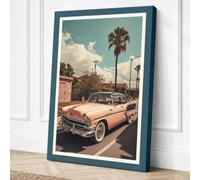 Pink Cadillac on Palm Street Canvas Wall Art Print 24x16 Inch