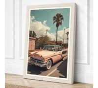 Pink Cadillac on Palm Street Canvas Wall Art Print 30x20 Inch