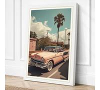 Pink Cadillac on Palm Street Canvas Wall Art Print 36x24 Inch