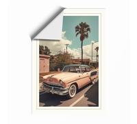 Pink Cadillac on Palm Street Vintage Unframed Wall Art Print A3 (42×29.7cm), Wall Decor for Living Room, Bedroom, Office & Home, Art Gift