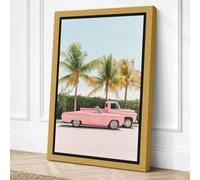 Pink Cadillac Paradise Retro Canvas Wall Art Print 36x24 Inch (91 x 61 cm)