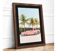 Pink Cadillac Paradise Retro Framed Wall Art Print A1 (84.1×59.4cm) Walnut, Wall Decor for Living Room, Bedroom, Office & Home, Ready to Hang, Art Gift