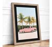 Pink Cadillac Paradise Retro Framed Wall Art Print A2 (59.4×42cm) Oak, Wall Decor for Living Room, Bedroom, Office & Home, Ready to Hang, Art Gift