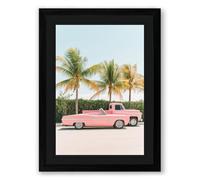 Pink Cadillac Paradise Retro Framed Wall Art Print A3 (42×29.7cm) Black, Wall Decor for Living Room, Bedroom, Office & Home, Ready to Hang, Art Gift