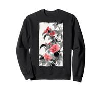 Pink Camellia Flower Japanese Ink Wash Watercolor Art Sweatshirt
