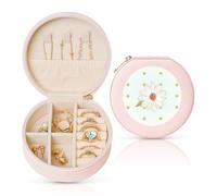 Pink Camellia in bloom Print Round Jewelry Box for Women, Travel Jewelry Case with Removable Dividers, for Birthday Gift