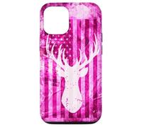 Pink Camo American Flag Deer Antler Hunting Design Case for iPhone 12/12 Pro