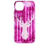 Pink Camo American Flag Deer Antler Hunting Design Case for iPhone 14 Plus