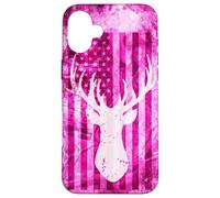 Pink Camo American Flag Deer Antler Hunting Design Case for iPhone 16 Plus