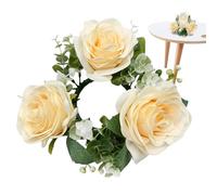 Pink Candle Ring Garlands - Floral Ring Garlands | Small Candles Garland | Fake R0se Artificial Flowers Wedding Centerpieces for Tables | Front Door Wreath Mat
