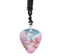 Pink Candy Guitar Pick Necklace Exquisite Titanium Steel Personalized Necklaces Cool Pendant Necklaces Fashion Guitar Pick Holder Necklace Unique Gifts for Adult