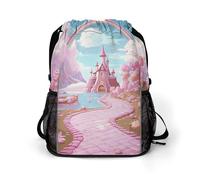 Pink Candy Land Sports Drawstring Backpack,Packsack with Shoe Compartment And Wet Proof Pocket for Youth