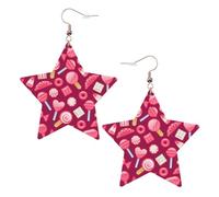Pink Candy Printed Leather Pierced Earring Set, 1 Pair Lightweight Bohemian Earrings Birthday Party Jewelry Gifts For Women