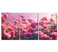 Pink Canvas Wall Art 3 Piece for Bathroom and Room Decor, Waterproof Wall Art with Frame and Hanging Hooks, Living Room, Bedroom, Hallway Decor, Ready To Hang, Landscape 14x20 inch/35x50cm,-f1310b