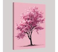 Pink Canvas Wall Art Watercolor Cherry Blossom Tree 50 x 40 cm Framed Floral Poster Print Waterproof Stretched Picture for Bathroom Kitchen Bedroom Home Decor